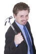 Young businessman is holding a hammer and ready for development