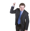 Young businessman is attacking with a knife