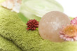 composition of flowers, spa towels and soaps composition of flowers, spa towels and soaps