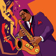 roleta: Original vector illustration of a saxophonist on stage