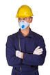 isolated man with protecyion work clothes background