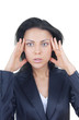 Woman suffering from headachge during decision making