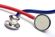 red and blue stethoscopes isolated in white background
