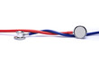 red and blue stethoscope isolated in white background