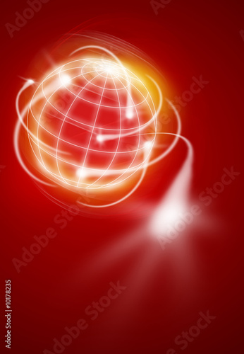 Illustration: world with international movments as shooting stars world with international movments as shooting stars