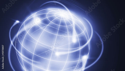 Illustration: world with international movments as shooting stars world with international movments as shooting stars