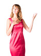 Young woman in pink dress. Isolated on white.