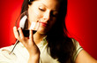 young pretty caucasian woman with wine over red
