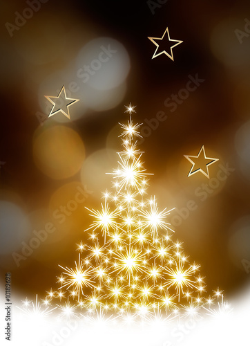 Christmas tree illustration on golden background