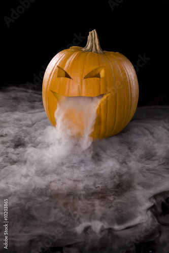 Photo: Jack-o-Lantern with mist pouring from it's mouth Jack-o-Lantern with mist pouring from it's mouth
