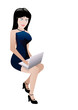 Fille en robe bleu assise et son netbook (détouré)