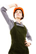 Pretty businesswoman with  helmet. Hi key