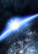 Illustration: Earth from above. City and streets lights light up the surface. Earth from above. City and streets lights light up the surface.