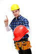 Construction worker reminding about the hardhat