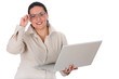 Lady posing with laptop on the white background
