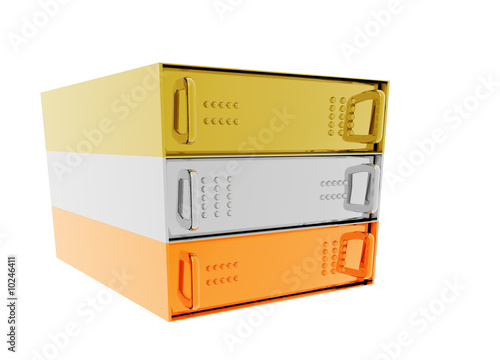 Photo: Gold Silver Bronze Server Rack Hosting boxes on White Gold Silver Bronze Server Rack Hosting boxes on White