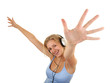 Pretty girl listening to the music.