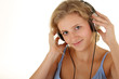 Pretty girl listening to the music.