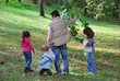Promenade dans la forêt en famille.