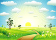 Sunny Meadow landscape of vector illustration layered.
