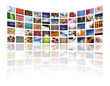 Multi media screens displaying images/information on white