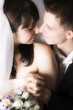 Soft focus portrait of  bride and groom