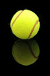 An isolated to black image of a tennis ball with reflection