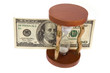 Dollar and hourglass on white background