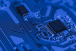 Electronic circuit - blue computer board with chips