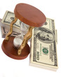Dollar and hourglass on white background