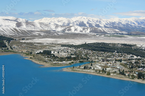 Photo: Looking down on the Tekapo township in rural New Zealand Looking down on the Tekapo township in rural New Zealand