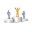 Winner celebrating on podium. 3d rendered image.