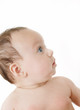 cute baby girl surprised, profile on white background