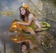 The girl releases a gold fish