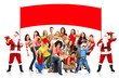 Happy People and Christmas Santa. Over white background.