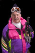 Baby boomer skier isolated on black