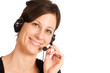 Smiling young friendly Caucasian brunette woman with headset