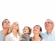 Closeup portrait of a happy family looking up