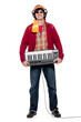 Casual young man holding an electronic musical keyboard