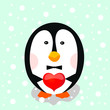 penguin holding heart
