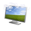 Clouds vanishing from a landscape on a monitor