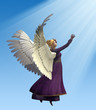 An angel reaches for heavenly light - 3D render