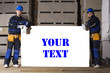 Two construction workers with table. Suitable for your text