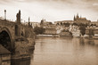 Vista of Prague near the Charles Bridge-sepia tones.