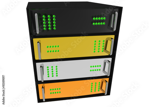 Illustration: Gold Silver Bronze Glass Diamond Server Rack Hosting on White Gold Silver Bronze Glass Diamond Server Rack Hosting on White