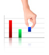 Colorful increasing bar graph - Hand holding smallest pole Colorful increasing bar graph - Hand holding smallest pole