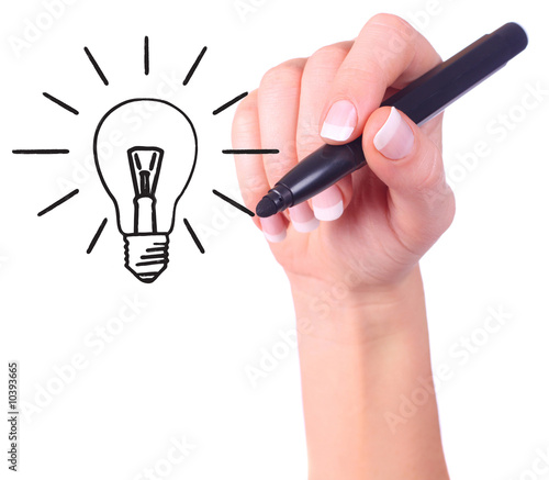 Photo: Hand drawing light bulb Hand drawing light bulb