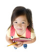 A young asian school girl ready for school.