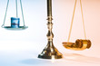 Wooden justice gavel and block with brass