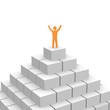 Celebrating person at the top of pyramid. 3d rendered image.